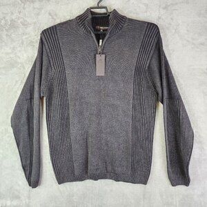 Mens Grey Briard Wool Pullover Sweater Ribbed Long Sleeve 1/4 Zip Size XL